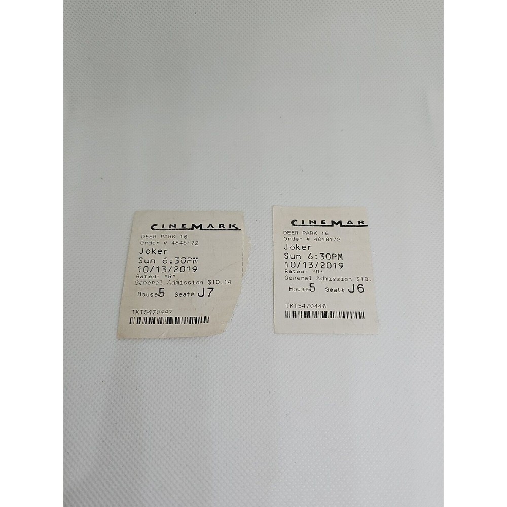 Joker (2019) 10/13/2019 CineMark Deer Park 16 Movie Stubs - Two Stubs
